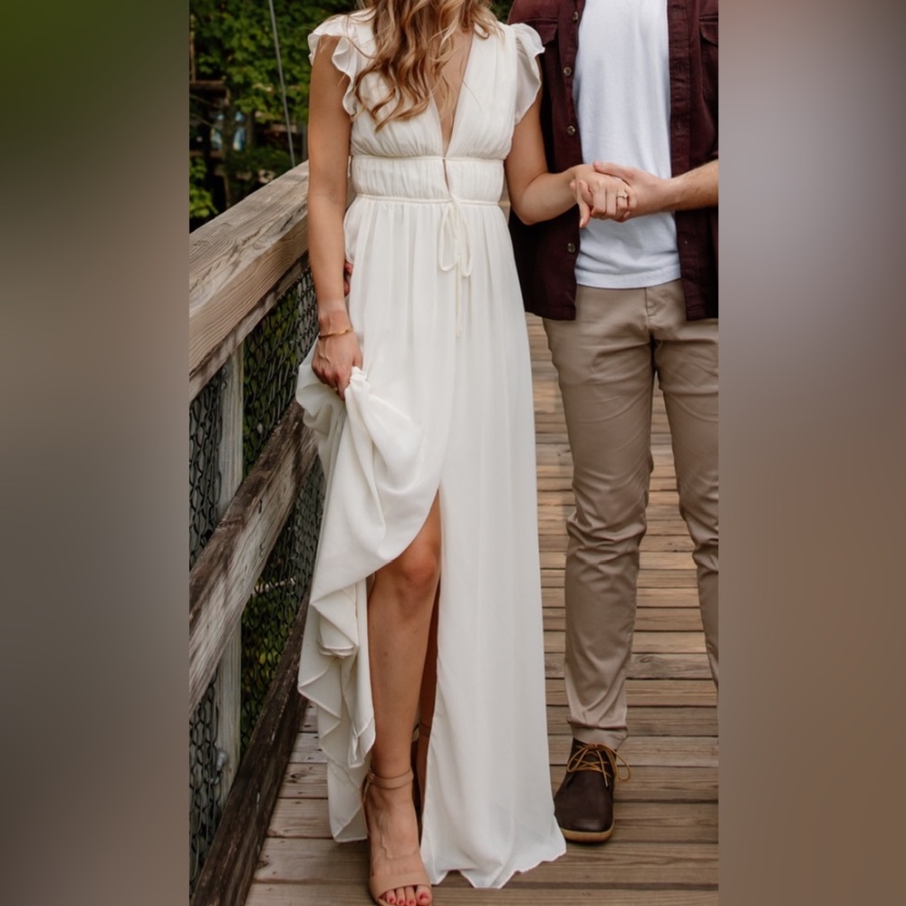 lulu’s I’m All Yours ruffled maxi dress in cream/white. Size small